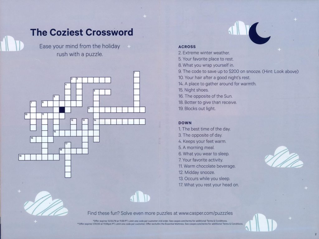 Casper direct mail, crossword puzzle