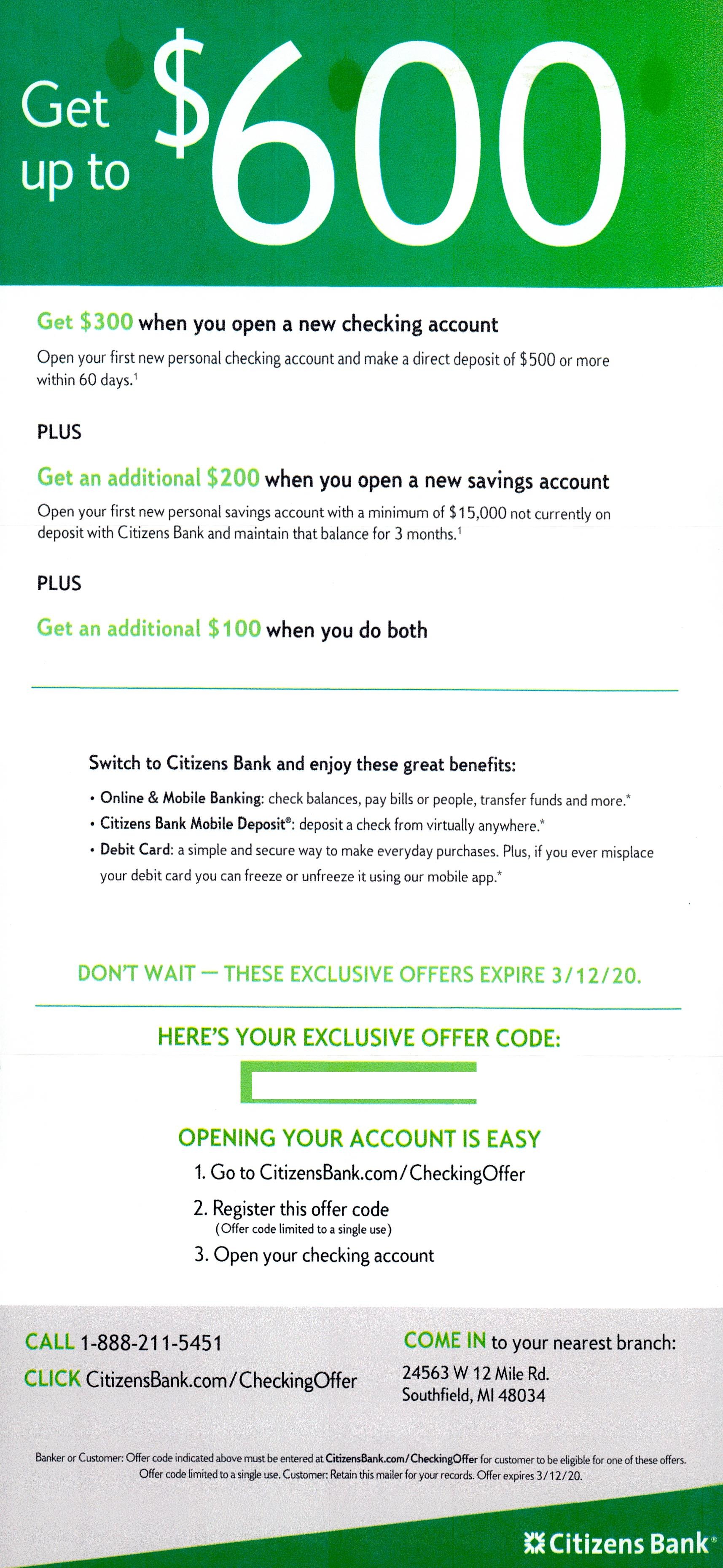Citizens Bank bank direct mail