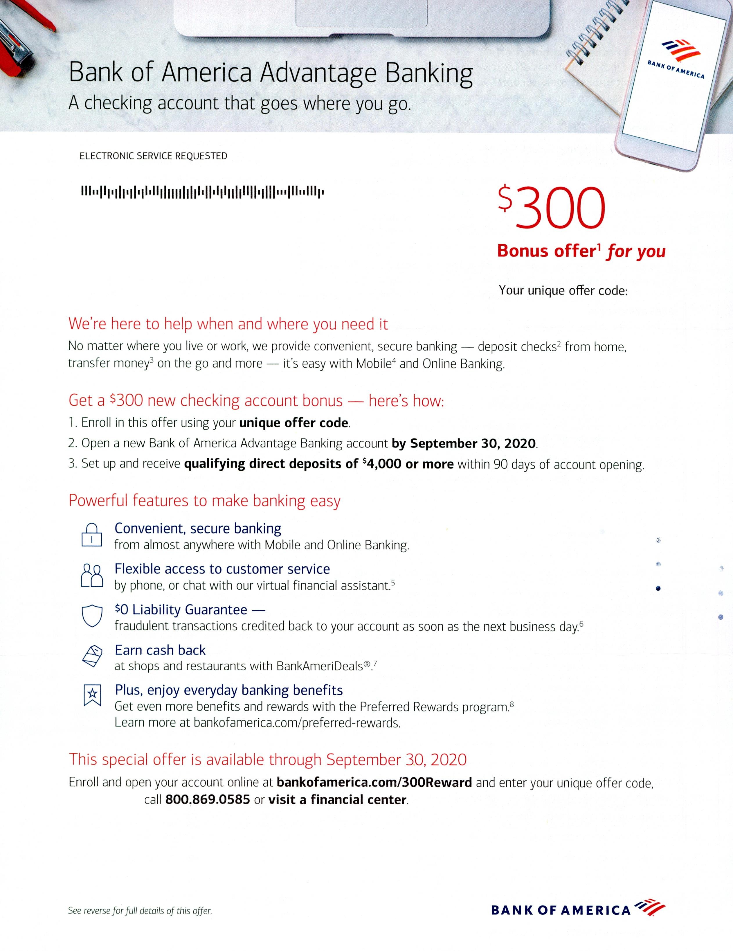 Bank of America direct mail 2020